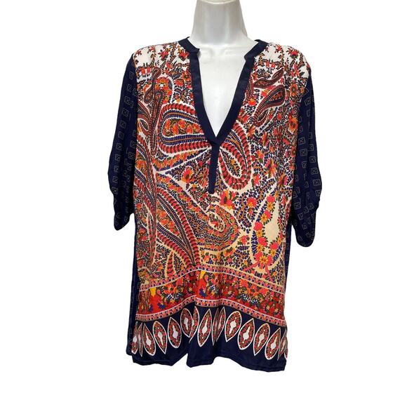 Tiny Anthropologie Paisley long sleeve Henley popover Blouse size M - Picture 1 of 6